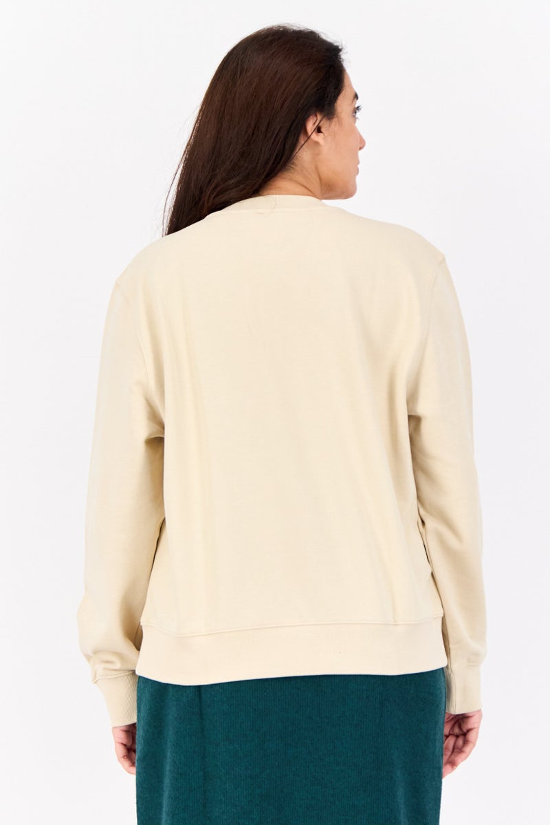 ESPRIT Women Crew Neck Solid Long Sleeves Sweatshirt, Beige - Image 3