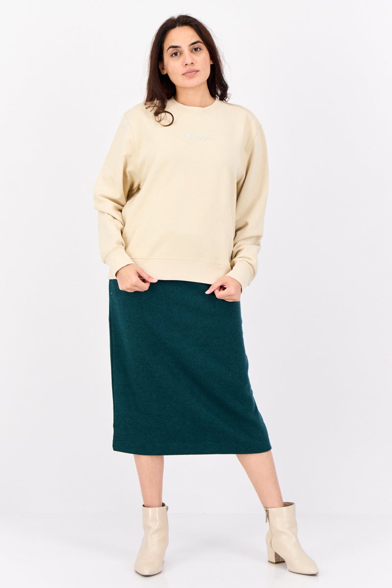 ESPRIT Women Crew Neck Solid Long Sleeves Sweatshirt, Beige - Image 2