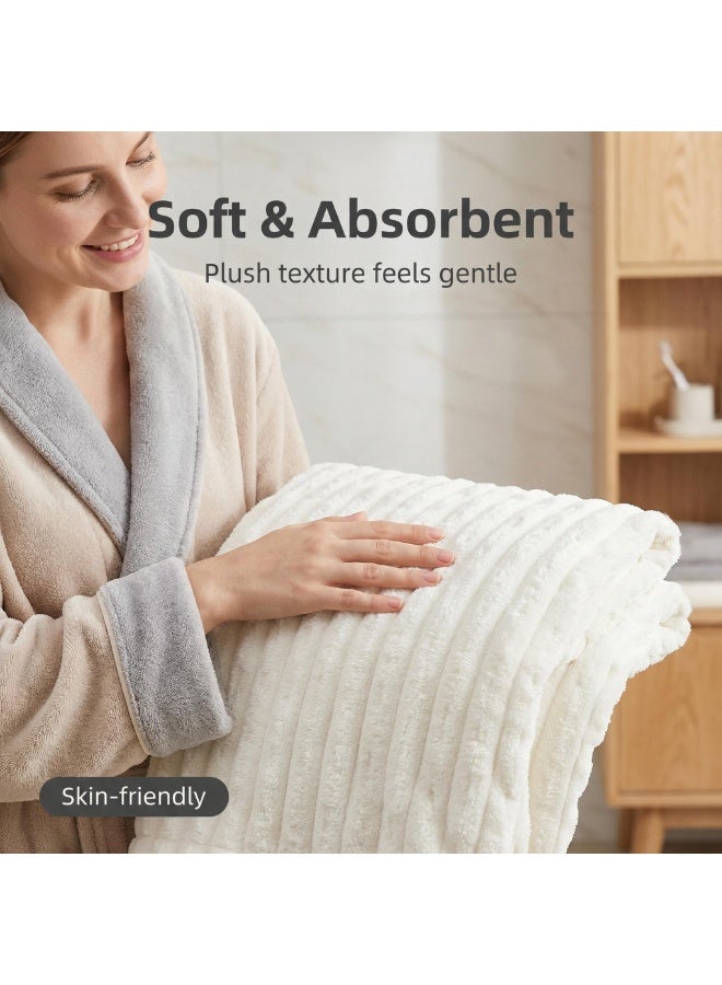 3-Piece Towel Set, coral fleece  ，Superior Quality, Quick Dry Highly Absorbent Thick Bathroom Soft Hotel Towels for Bath And Spa, Towel Set Includes 1 Bath Towel (90x170 cm), 1 Hand Towel (35x75 cm), 1 Hair Drying Cap (25x65 cm)-White - Image 5