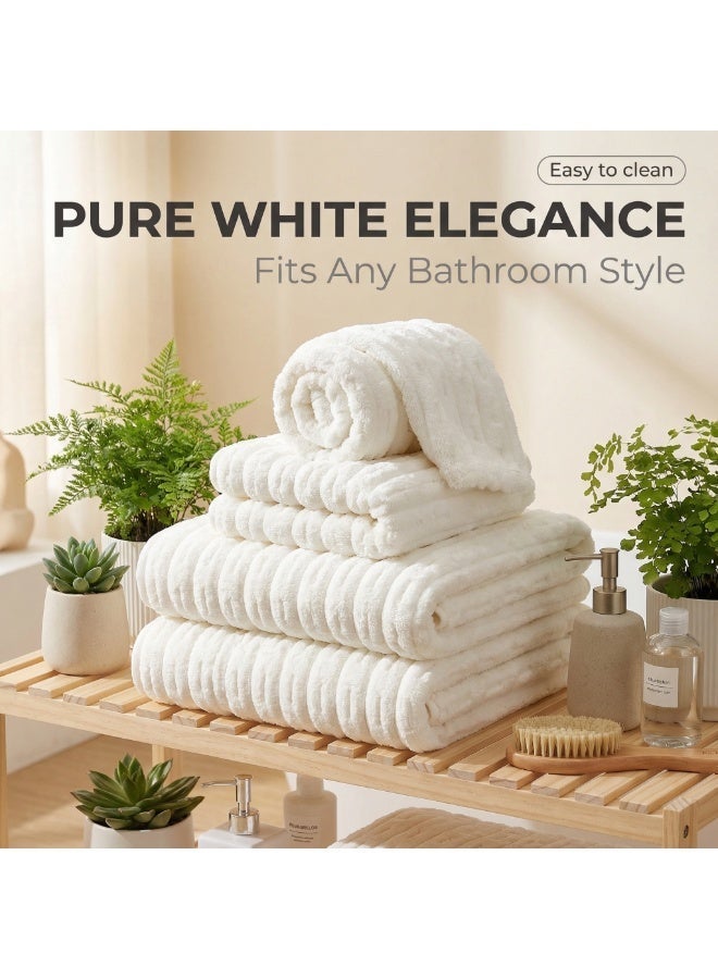 3-Piece Towel Set, coral fleece  ，Superior Quality, Quick Dry Highly Absorbent Thick Bathroom Soft Hotel Towels for Bath And Spa, Towel Set Includes 1 Bath Towel (90x170 cm), 1 Hand Towel (35x75 cm), 1 Hair Drying Cap (25x65 cm)-White - Image 4