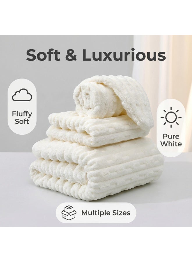 3-Piece Towel Set, coral fleece  ，Superior Quality, Quick Dry Highly Absorbent Thick Bathroom Soft Hotel Towels for Bath And Spa, Towel Set Includes 1 Bath Towel (90x170 cm), 1 Hand Towel (35x75 cm), 1 Hair Drying Cap (25x65 cm)-White - Image 3