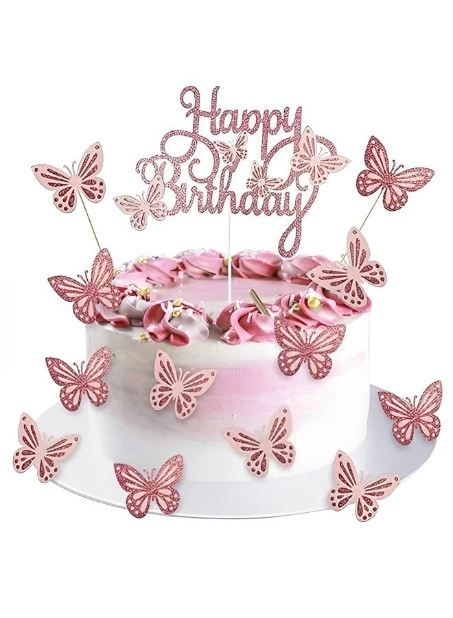 13 PCS Colorful Happy Birthday Cake Toppers Butterfly and Letter Cupcake Picks Eco-Friendly Reusable Dessert Sticks for Birthday Party Pastry Decoration - Image 1