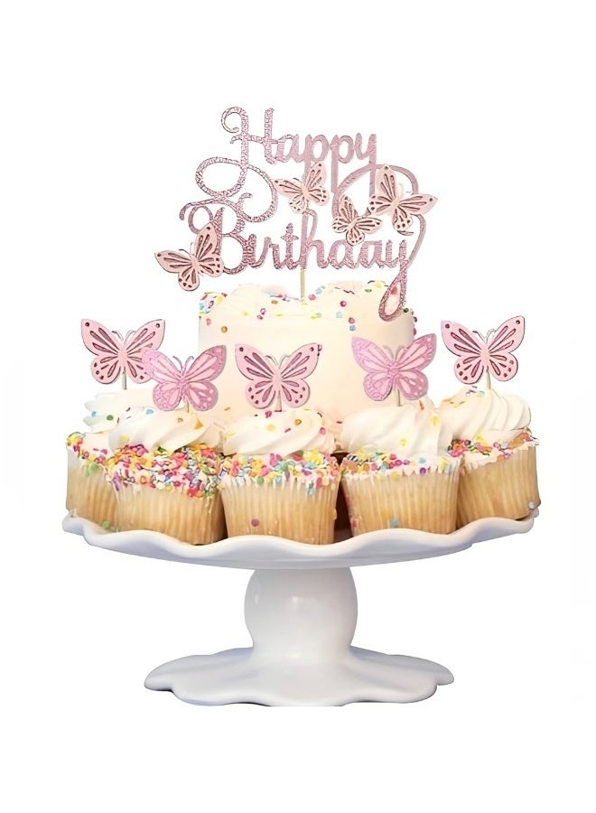 13 PCS Colorful Happy Birthday Cake Toppers Butterfly and Letter Cupcake Picks Eco-Friendly Reusable Dessert Sticks for Birthday Party Pastry Decoration - Image 5