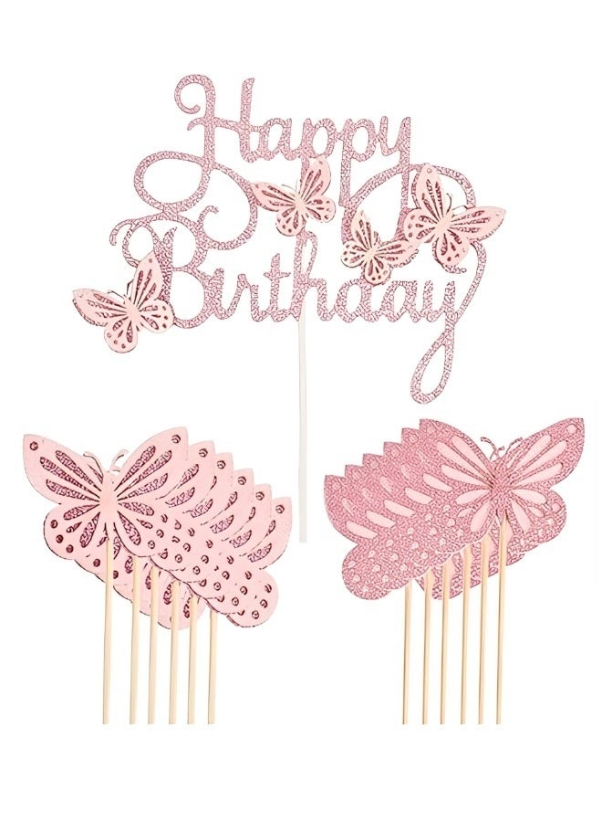 13 PCS Colorful Happy Birthday Cake Toppers Butterfly and Letter Cupcake Picks Eco-Friendly Reusable Dessert Sticks for Birthday Party Pastry Decoration - Image 3