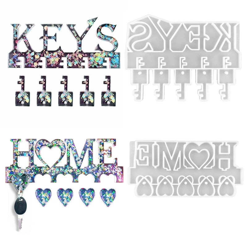 2Pcs Key Holder Resin Molds Wall Decor Mold Unique Silicone Keychain Pendant Resin Mold for Epoxy Casting Wall Mounted Key Hangers Storage Organizer Mold Home Decoration DIY Gift
