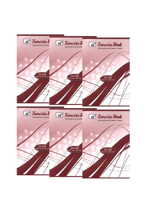 6-Piece A4 Size 5mm Square Notebook 70 Sheets
