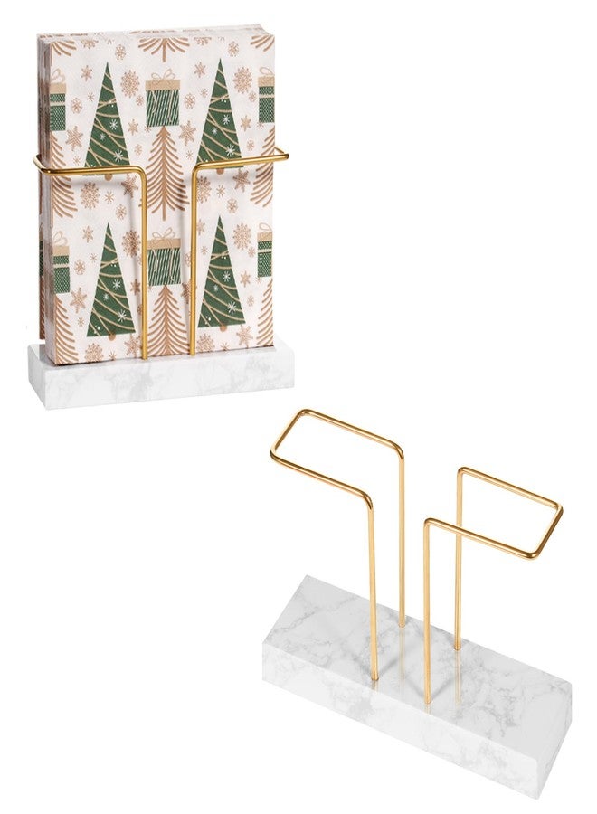 biroris 2 Pack Cocktail Napkin Holder for Table,Natural Marble Napkins Holder with Metal Wire,Modern Tissue Paper Dispenser for Dining Table Bar Kitchen (6.8 x 6.8 inch Cocktail Napkin Holder) - Image 1