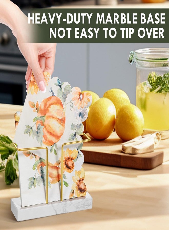 biroris 2 Pack Cocktail Napkin Holder for Table,Natural Marble Napkins Holder with Metal Wire,Modern Tissue Paper Dispenser for Dining Table Bar Kitchen (6.8 x 6.8 inch Cocktail Napkin Holder) - Image 3