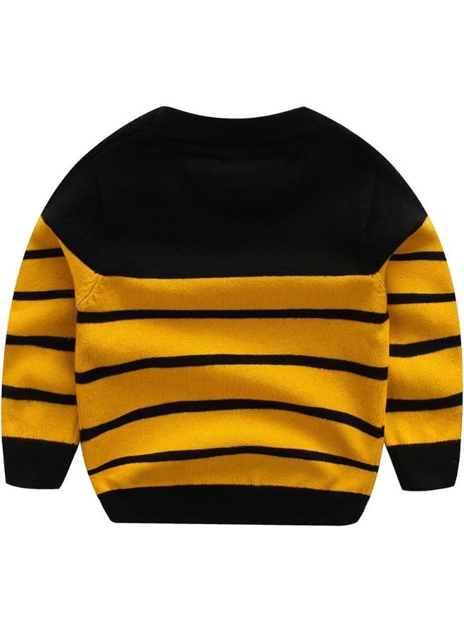 Peecabe Peecabe Kids Boys Cable Knit Sweater Long Sleeve Round Collar Striped Sweatshirt Baby Cotton Pullover Sweater - Image 1