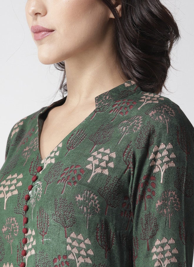 PlusS Green And Maroon A-Line Kurta For Women - Image 2