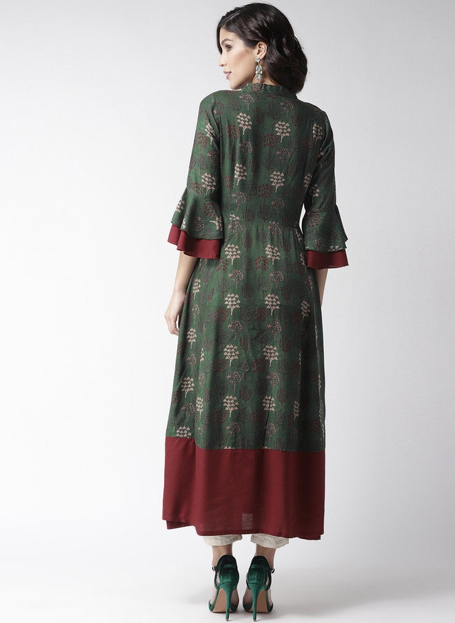 PlusS Green And Maroon A-Line Kurta For Women - Image 4