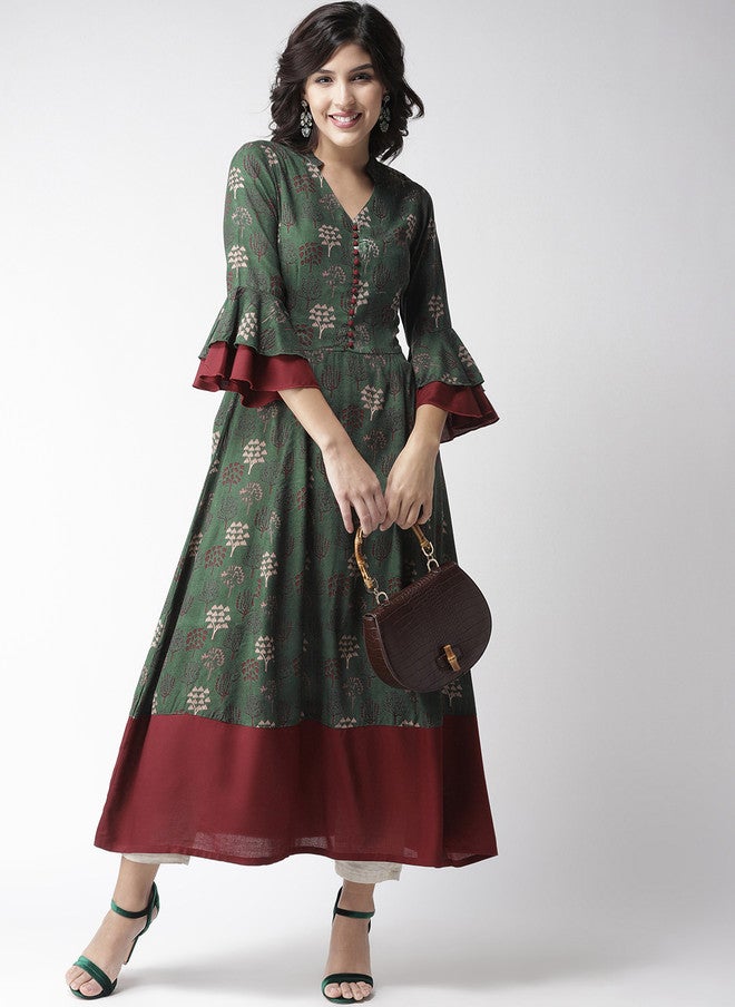PlusS Green And Maroon A-Line Kurta For Women - Image 5