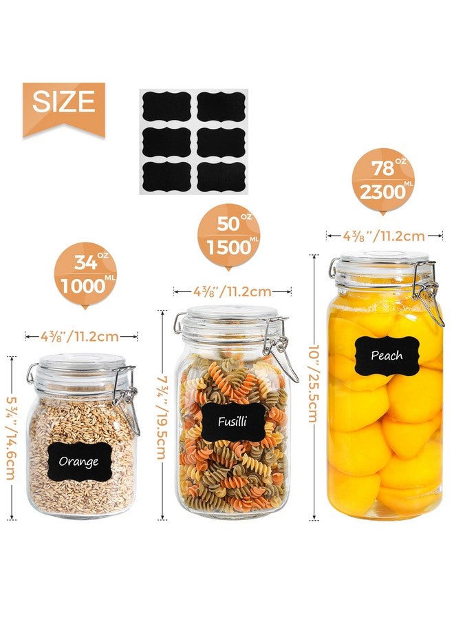 ComSaf Airtight Glass Canister Set of 3 with Lids 34oz Food Storage Jar Square - Storage Container with Clear Preserving Seal Wire Clip Fastening for Kitchen Canning Cereal,Pasta,Sugar,Beans,Spice - Image 2