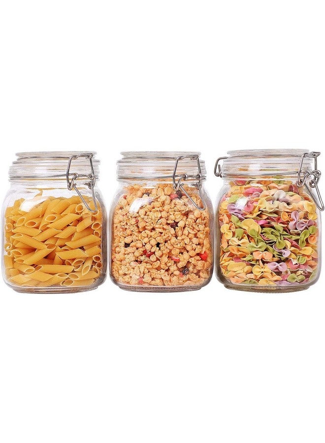 ComSaf Airtight Glass Canister Set of 3 with Lids 34oz Food Storage Jar Square - Storage Container with Clear Preserving Seal Wire Clip Fastening for Kitchen Canning Cereal,Pasta,Sugar,Beans,Spice - Image 1