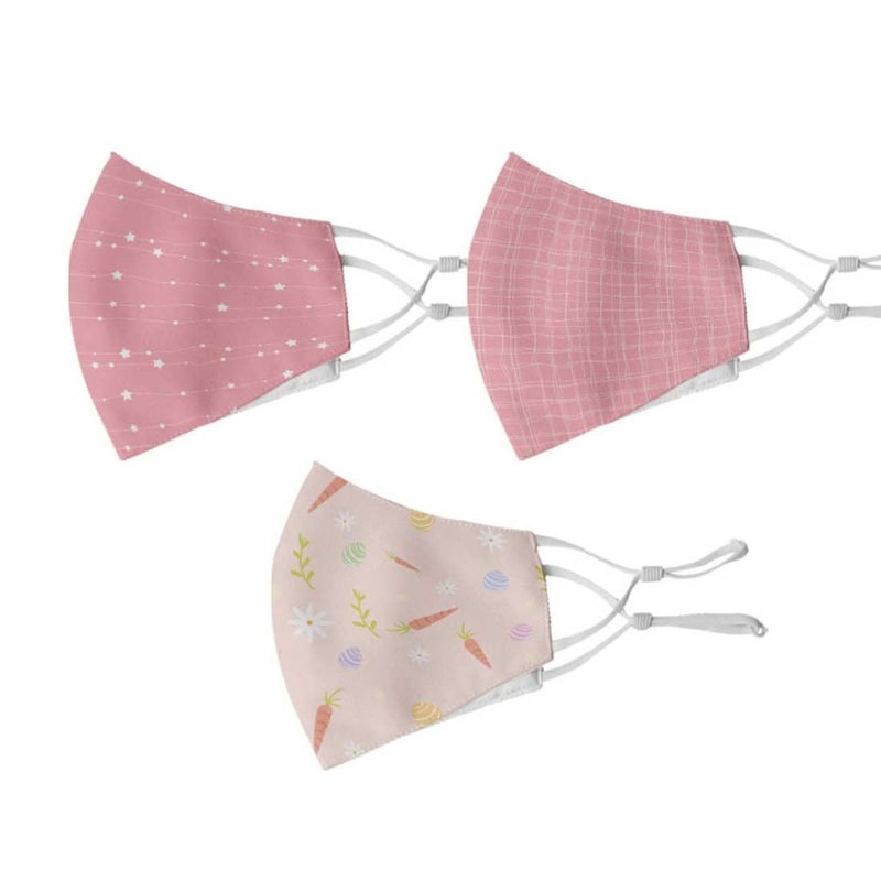 Crazyify Crazyify Pastel Pink Print Face Mask Face Mask Set of 3 For WomenMen with Adjustable Earloop Two Layer Soft Printed Canvas Fabric with HD Print Washable Resuable  - Image 1