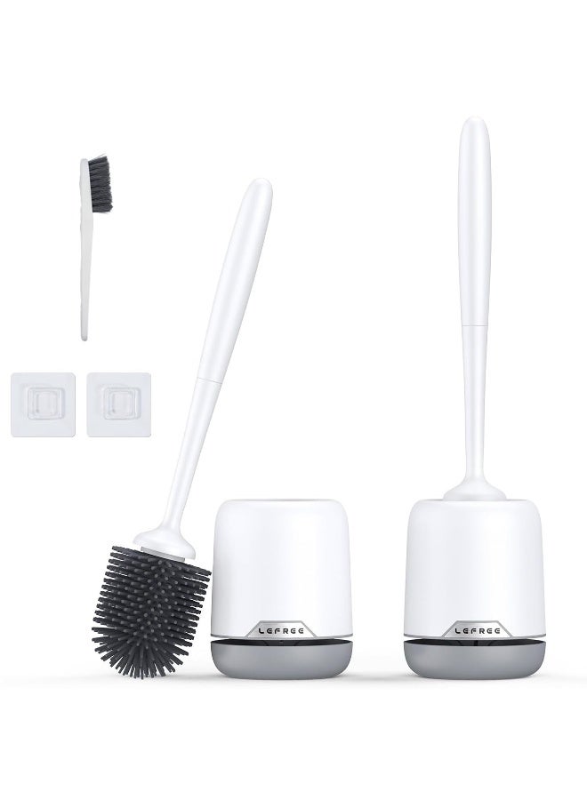 Lefree 2 Pack Silicone Toilet Bowl Brush and Holder Set with Ventilated Holder, Floor Standing & Wall Mounted Toilet Scrubber