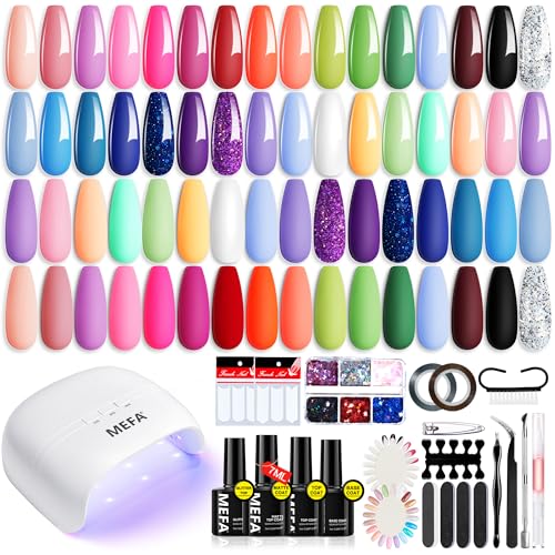 MEFA 32 Colors Gel Nail Polish Kit with U V Light Spring Bright Pastel 60Pcs Pink Gel Polish Nail Set with MatteGlossy Base Top Coat Essential Manicure Tools Nails Art Decorations Women Gifts