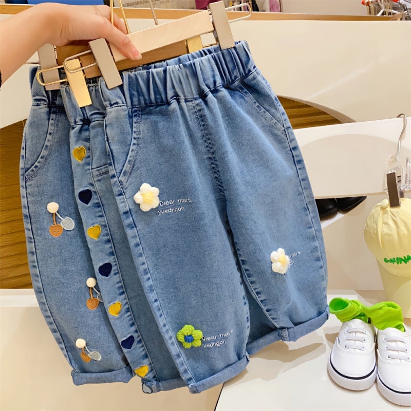 Korean Style Girls' Jeans Wide Pants Children'S Spring Baby 5 Loose Western Style Pants 3 - Image 2