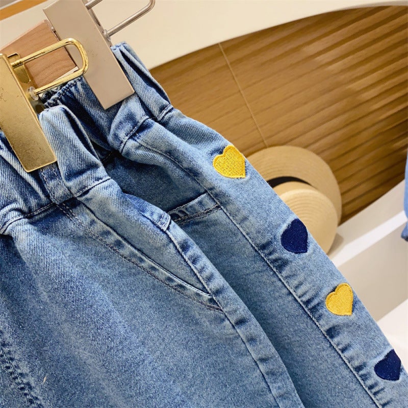 Korean Style Girls' Jeans Wide Pants Children'S Spring Baby 5 Loose Western Style Pants 3 - Image 5