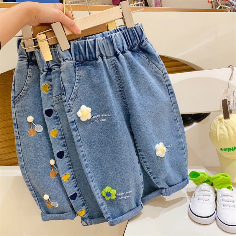 Korean Style Girls' Jeans Wide Pants Children'S Spring Baby 5 Loose Western Style Pants 3 - Image 1