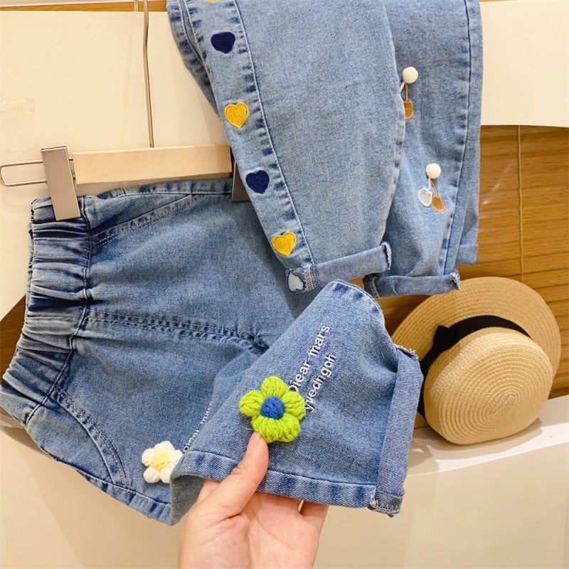 Korean Style Girls' Jeans Wide Pants Children'S Spring Baby 5 Loose Western Style Pants 3 - Image 4