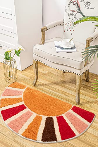 NOTASA Boho Bathroom Rugs Half Circle Bath Mat Cute Bohemian Bath Rug for Bedroom Large Carpet Home Decor Non-Slip Semi Round Shower Rug Funny Washable Indoor Floor Door Mat Sun Retro 20x37inch - Image 3