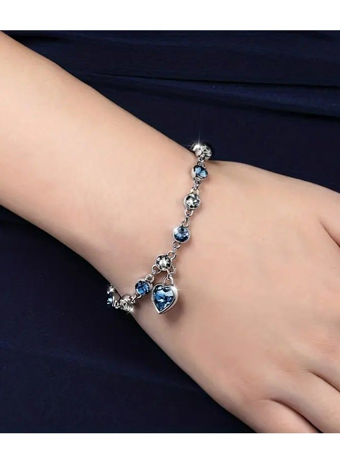 Goolsky سوار مذهل على شكل قلب المحيط مزين بالأحجار الكريمة للفتيات - مجوهرات عصرية وأنيقة، تصميم قلب مزين بالأحجار الزرقاء، للاستخدام اليومي/الهدايا - Image 2