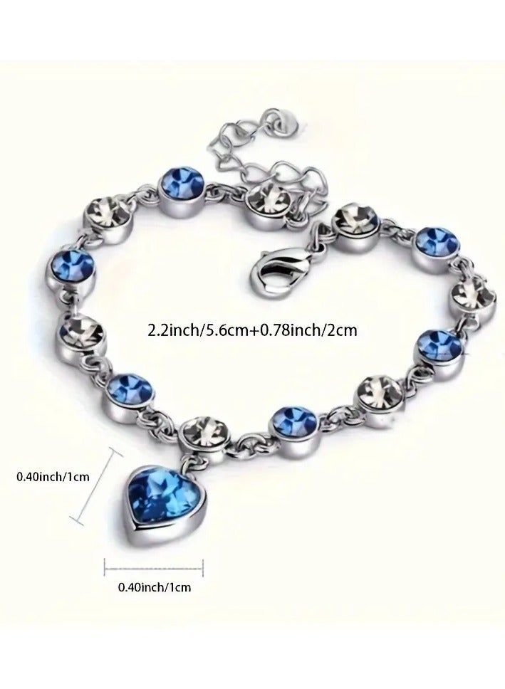 Goolsky سوار مذهل على شكل قلب المحيط مزين بالأحجار الكريمة للفتيات - مجوهرات عصرية وأنيقة، تصميم قلب مزين بالأحجار الزرقاء، للاستخدام اليومي/الهدايا - Image 4