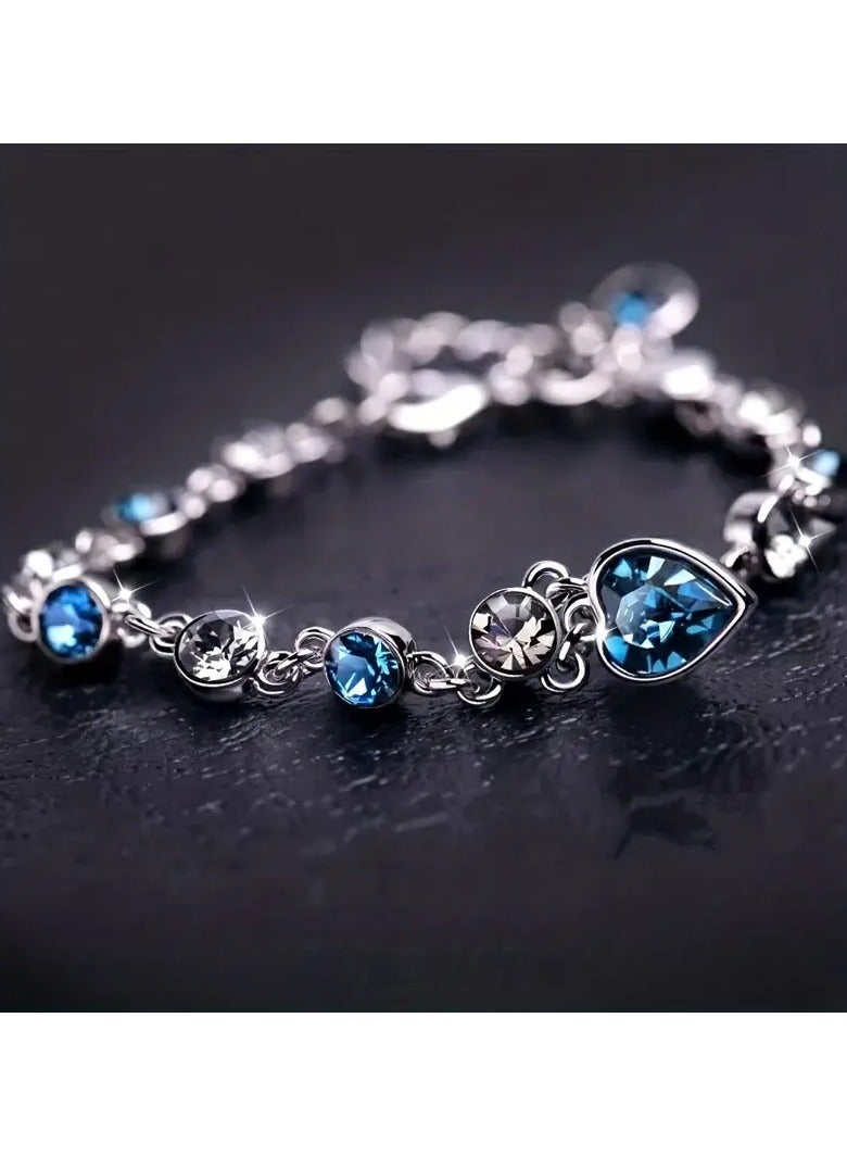 Goolsky سوار مذهل على شكل قلب المحيط مزين بالأحجار الكريمة للفتيات - مجوهرات عصرية وأنيقة، تصميم قلب مزين بالأحجار الزرقاء، للاستخدام اليومي/الهدايا - Image 3