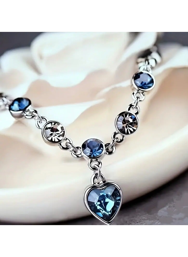 Goolsky سوار مذهل على شكل قلب المحيط مزين بالأحجار الكريمة للفتيات - مجوهرات عصرية وأنيقة، تصميم قلب مزين بالأحجار الزرقاء، للاستخدام اليومي/الهدايا - Image 5