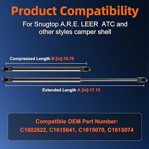 Euplokeer C16-02622 GSNI-5200-30 17in 28lb/125N Gas Shock Strut Lift Support for Leer are Camper Shell Window, 4423 Snugtop Truck Pickup Topper Door Cap Canopy Tool Box Lid, Pack of 2PCS - Image 4