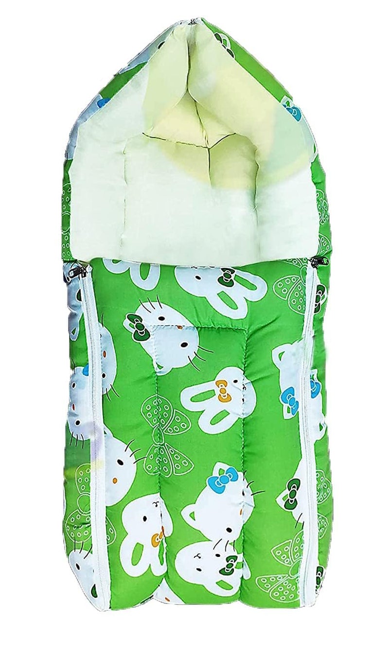 SKMODEL STYLISH Sk Model Stylish Sharma Clothing Baby Stylish Printed Baby Bed, Sleeping Bag & Carry Nest, Cotton Baby Bedding for New Born & Infant,Unisex Baby Sleeping Bed,Kitty Green (Green) - Image 1
