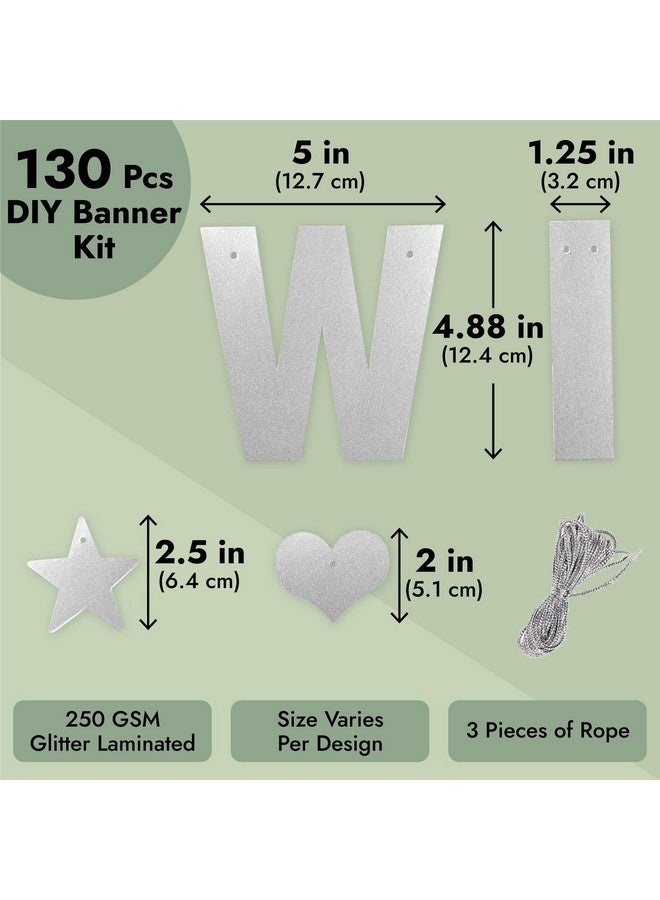 Bright Creations 130-Piece DIY Silver Glitter Make Your Own Banner Kit with Letters, Numbers, Symbols, & String for Birthdays, Weddings, and Party Supplies Decor (5-Inch Letters) - Stringable Letters - Image 5