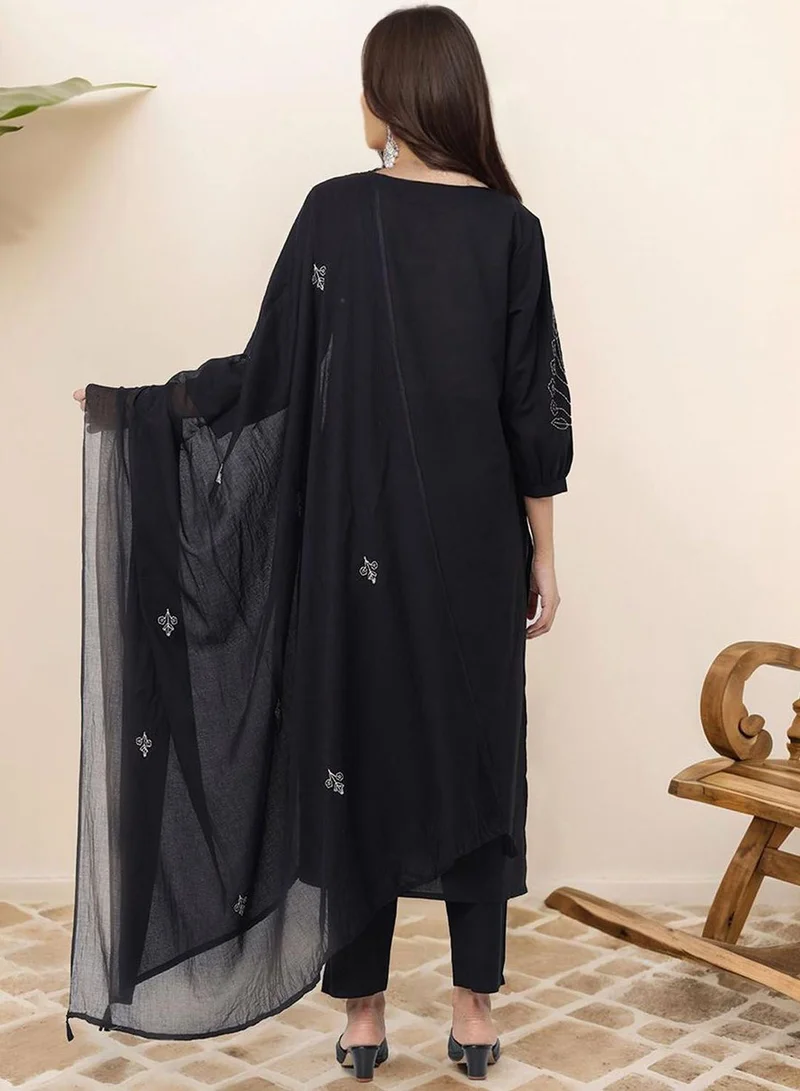 ISHIN  Women Black Cotton Kurta Sets 3pcs sets for Women | Best Price UAE