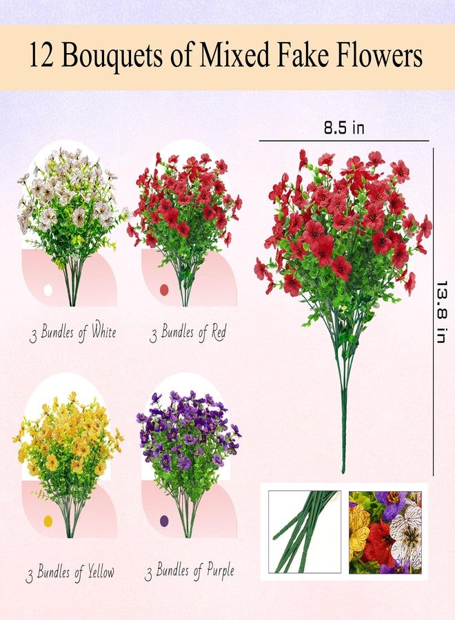 Der Rose 12 Bundles Artificial Daisy Fake Flowers for Outdoors, UV Resistant Colorful Silk Faux Flowers for Spring Home Porch Garden Decor - Image 3