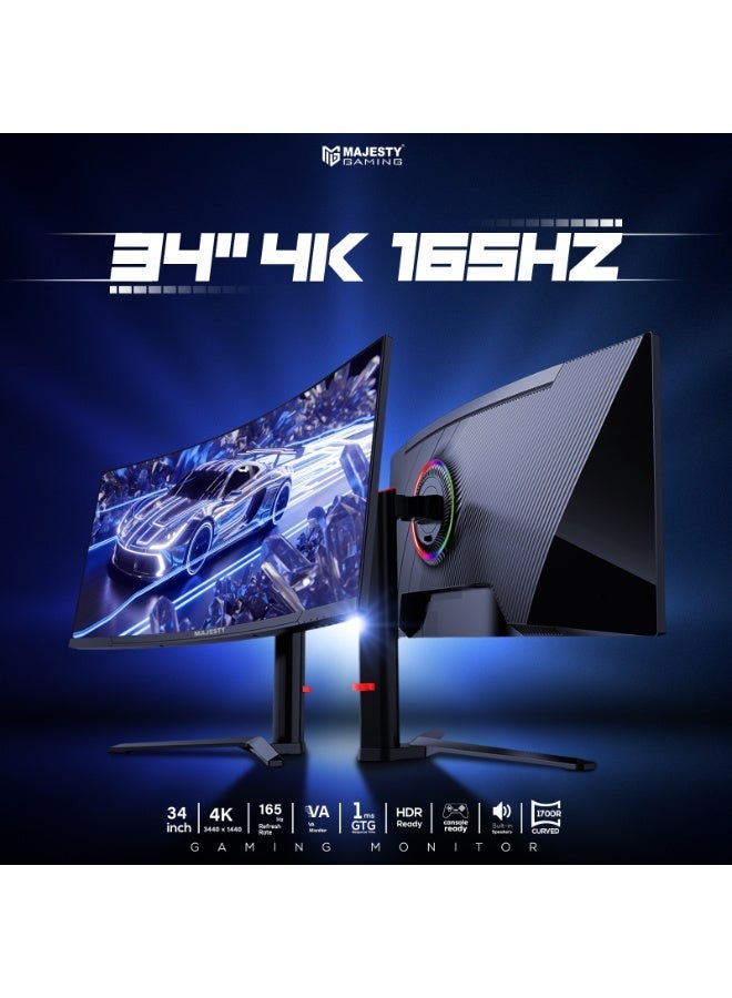 ماجيستي شاشة ألعاب 34 بوصة | UWQHD 3440×1440 | VA | 165Hz | 1ms GTG | G-SYNC & FreeSync | HDMI 2.1 | DP - Image 2