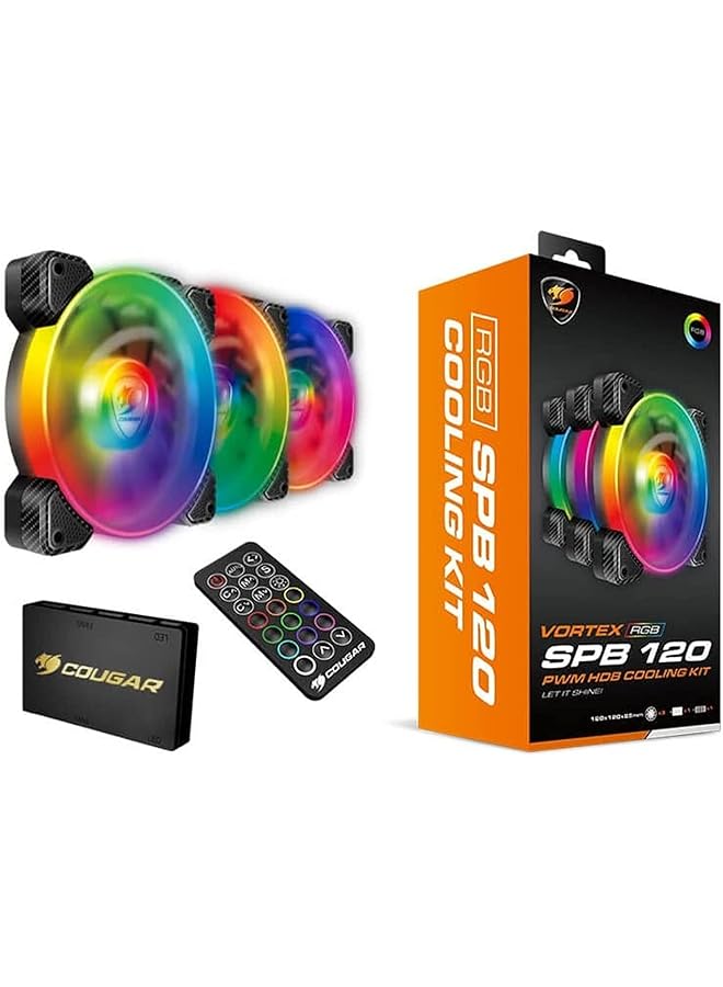 Cougar Gaming Cooling Kit Vortex Spb Driver Free Remote Controller Motherboard Sync Rgb 3 Fans Pack 120Mm * 3 - Image 1