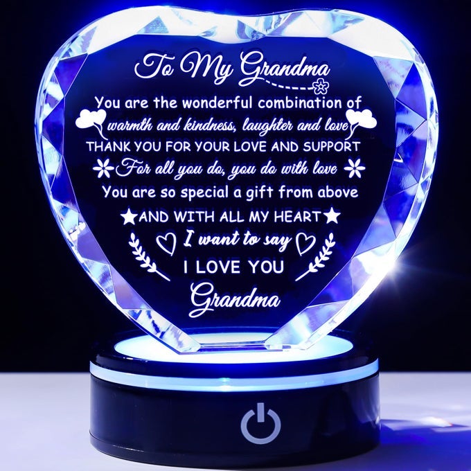 GIFTS FOR GRANDMA WITH COLORFUL LED BASE MEANINGFUL HEART CRYSTAL GRANDMA BIRTHDAY GIFTS GREAT GIFT IDEAS FOR GRANDMOTHER ON MOTHERS DAY VALENTINE THANKSGIVING FROM GRANDDAUGHTER OR GRANDSON