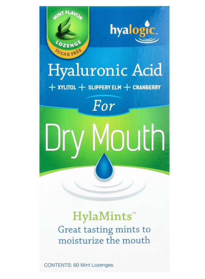 HylaMints Hyaluronic Acid + Xylitol + Slippery Elm + Cranberry Mint 60 Lozenges