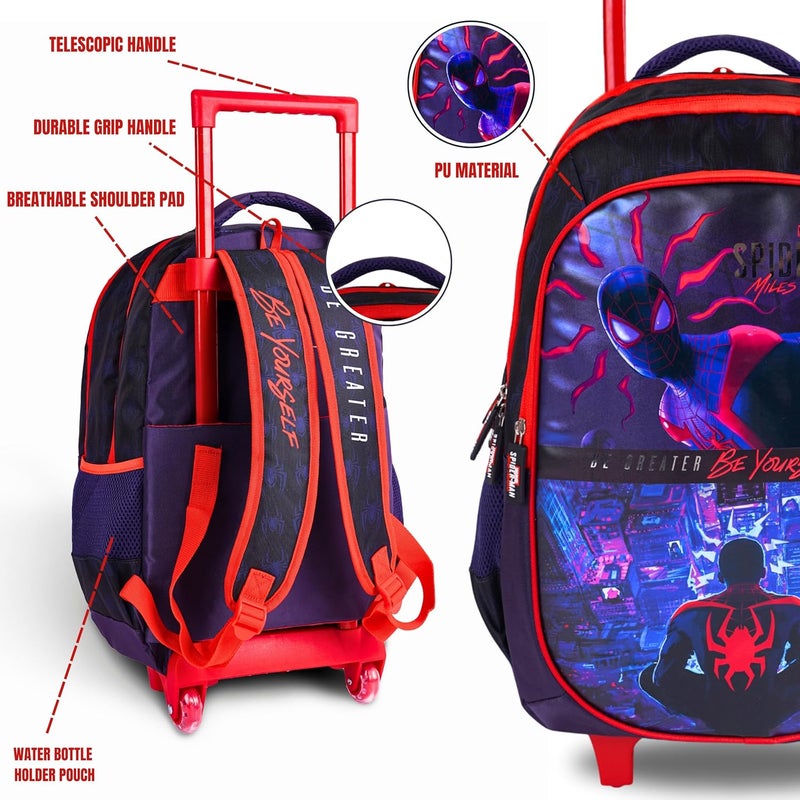 ترو كير حقيبة عربة سبايدرمان للأطفال مقاس 18 بوصة - حقيبة ظهر مريحة وخفيفة الوزن ومتينة للطلاب من سن 6 سنوات فما فوق - مثالية للسفر والمدرسة، للأولاد - Image 5