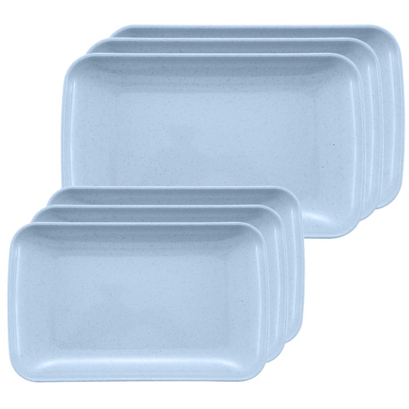P-PLUS INTERNATIONAL Wheat Straw Plates Dishwasher Safe Kitchen Plates Dinnerware Unbreakable Deep Dinner Plate Unbreakable Kids Plate for Kitchen, Camping, Salad, Dessert (Big+Small, Blue, Set of 6) - Image 1