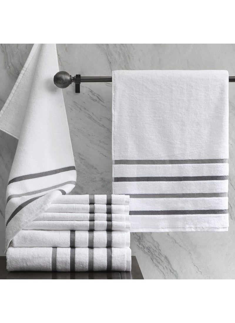 Comfort Spaces Comfort Spaces Cotton 8 Piece Bath Towel Set Striped Ultra Soft Hotel Quality Quick Dry Absorbent Bathroom Shower Hand Face Washcloths  Multi-Sizes  Zero Twist Charcoal 8 Piece  - Image 2