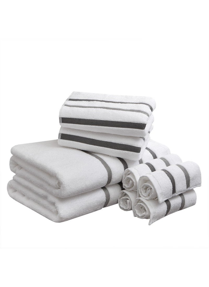 Comfort Spaces Comfort Spaces Cotton 8 Piece Bath Towel Set Striped Ultra Soft Hotel Quality Quick Dry Absorbent Bathroom Shower Hand Face Washcloths  Multi-Sizes  Zero Twist Charcoal 8 Piece  - Image 1