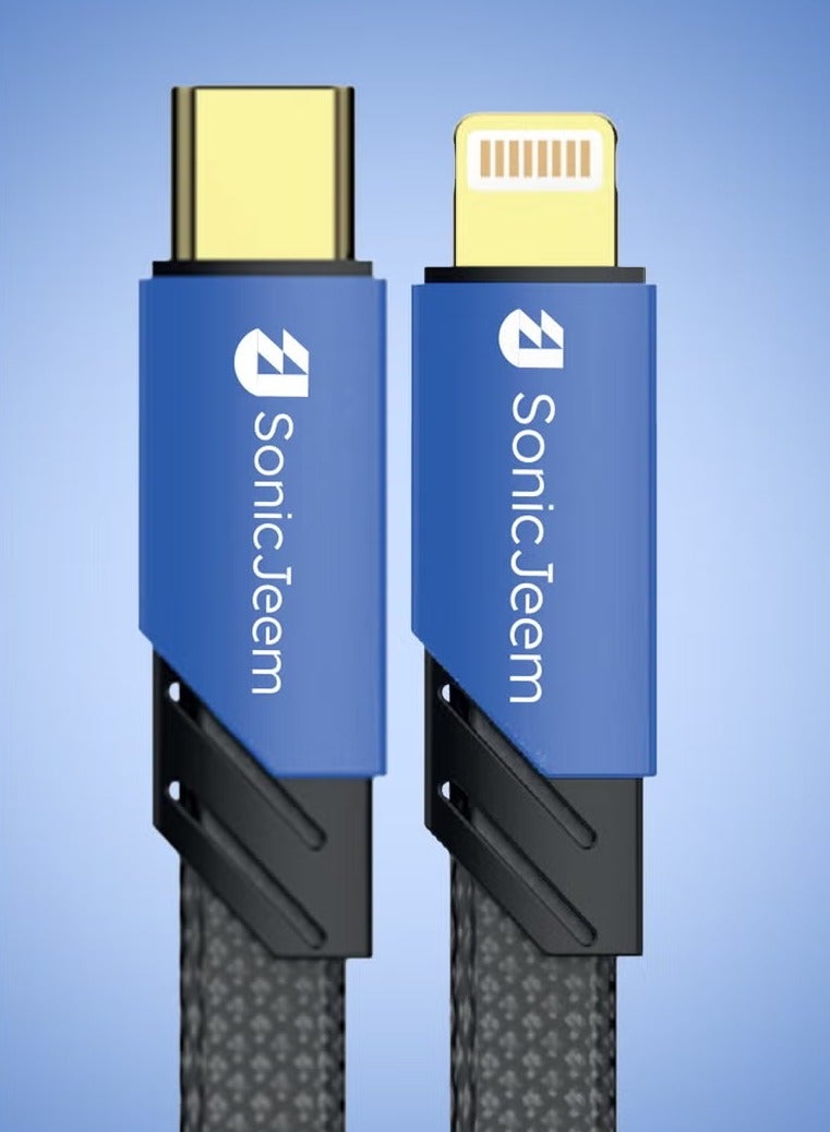 SONIC JEEM Sonic Game 100W PD TYPE-C TO LIGHTNING Charging Cable, Supports Data Transfer, Gold Plated Interface, Fast Charging, 1 Meter Length, Blue, Made for Android-iPhone-iPad-iPod - Image 1