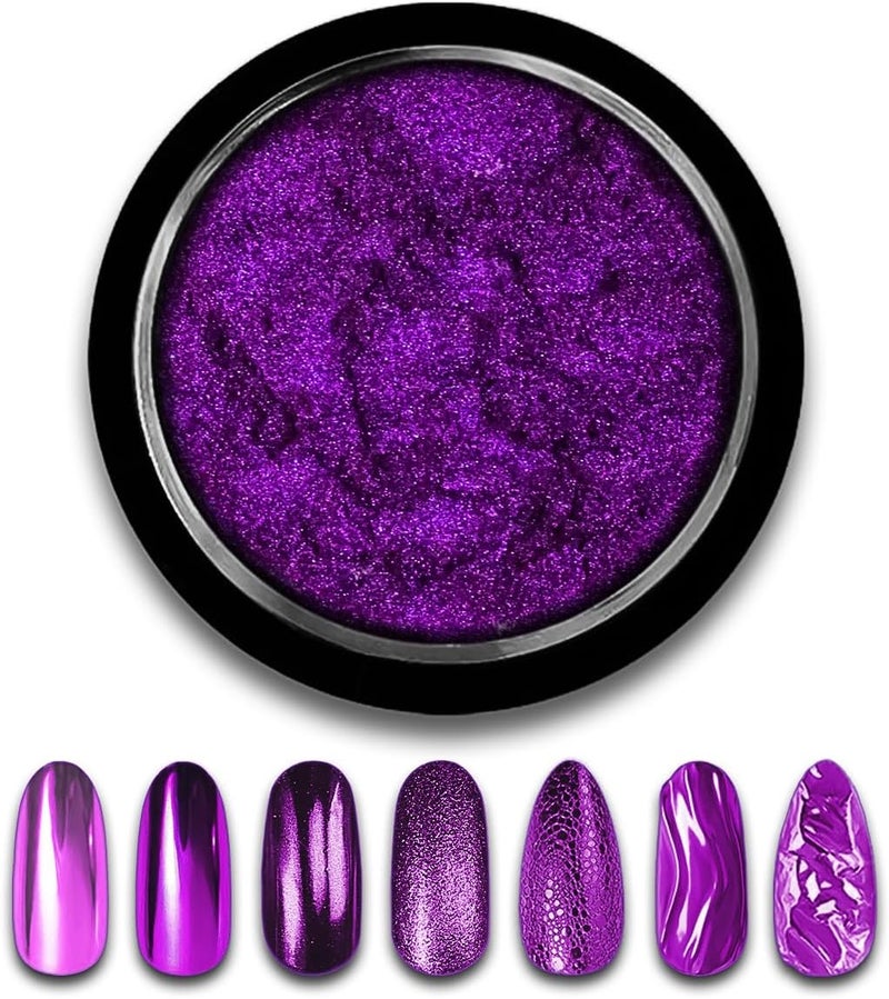 Purple Chrome Nail Powder Mirror Effect Metallic Dust Holographic Glitter Glazed Manicure Decoration Reflective Pigment for DIY Gel Polish Nail Art, Resin Craft, Gifts