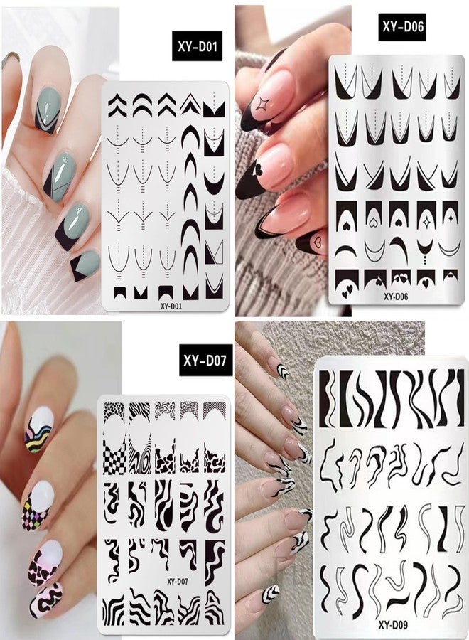 Bluezoo French Line Nail Stamper Plates Kit, 4Pcs Nail Stamping Plates + Dual-end Silicone Nail Stamper Tool Set, French Tip Geometric Wave Strips Snake Art Printing Template Home Salon DIY Design Manicure - Image 2