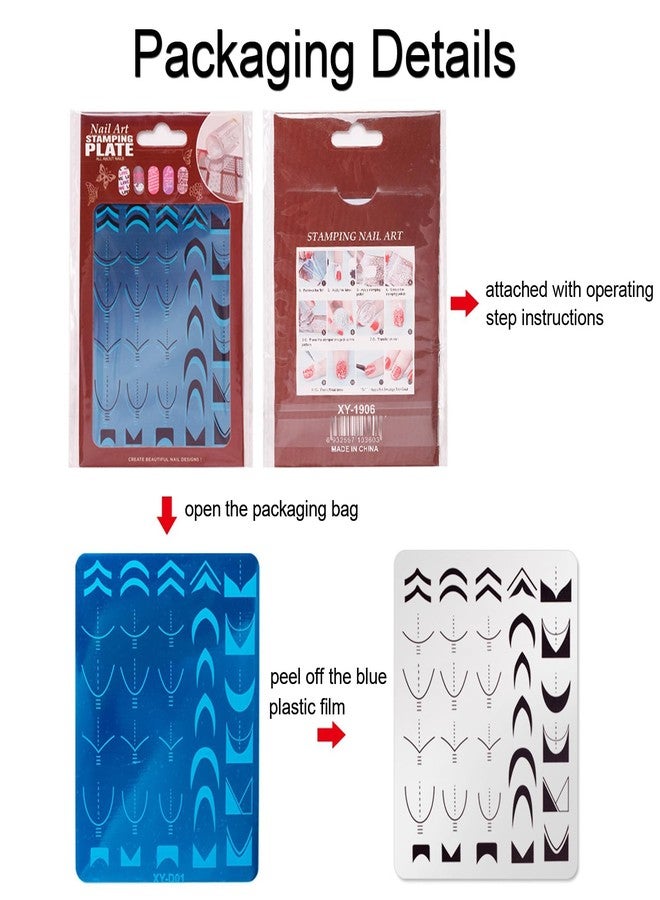 Bluezoo French Line Nail Stamper Plates Kit, 4Pcs Nail Stamping Plates + Dual-end Silicone Nail Stamper Tool Set, French Tip Geometric Wave Strips Snake Art Printing Template Home Salon DIY Design Manicure - Image 3