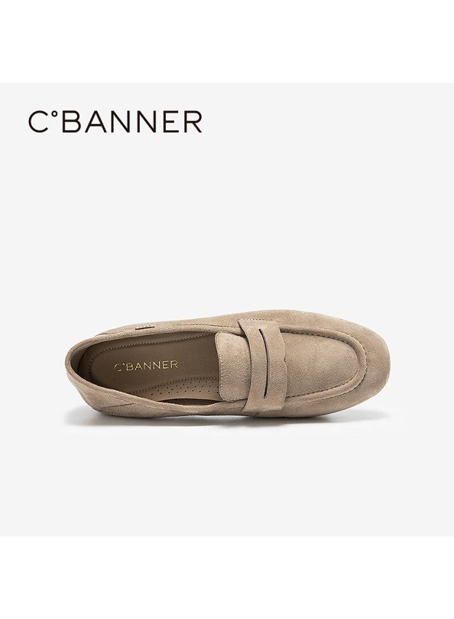 C.banner Low Heel Suede Loafers Women Autumn New Deep Mouth Flats A25411251 Khaki Size 35 - Image 5