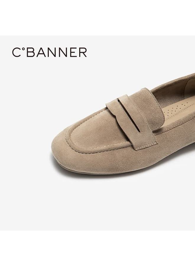 C.banner Low Heel Suede Loafers Women Autumn New Deep Mouth Flats A25411251 Khaki Size 35 - Image 3