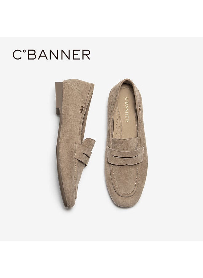 C.banner Low Heel Suede Loafers Women Autumn New Deep Mouth Flats A25411251 Khaki Size 35 - Image 2